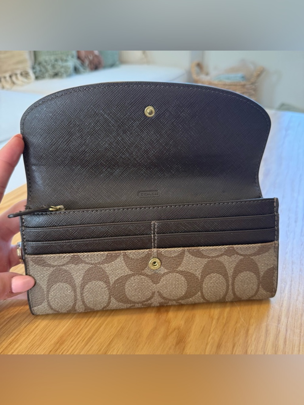 Coach Signature Canvas Continental Wallet in Brown - Picture 9 of 14